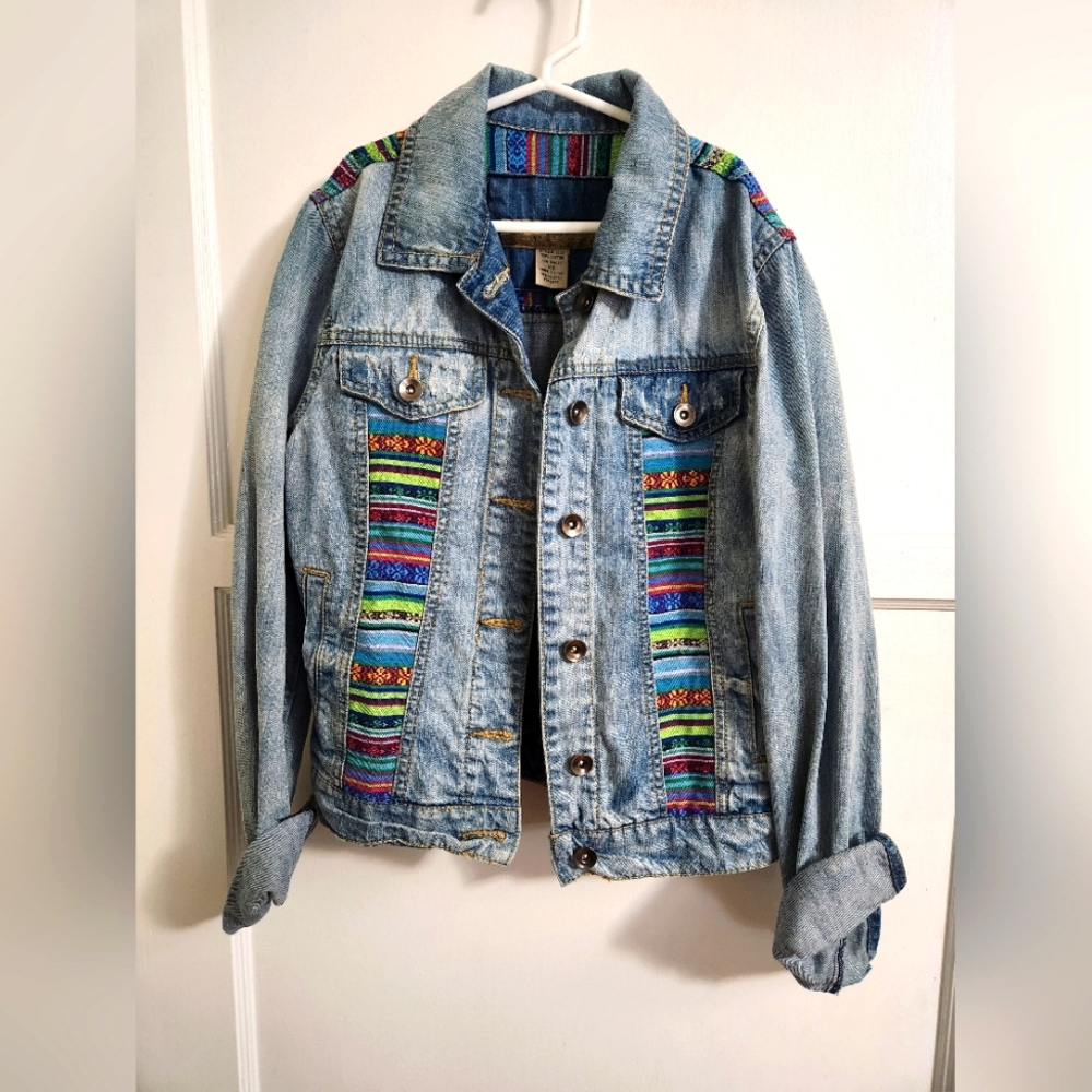 Denim Jacket with Multicolor Accents